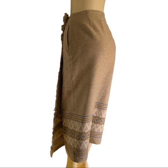 Wool Southwestern Vintage Style Fringe Front Wrap Full Skirt Pocketed - Picture 3 of 12